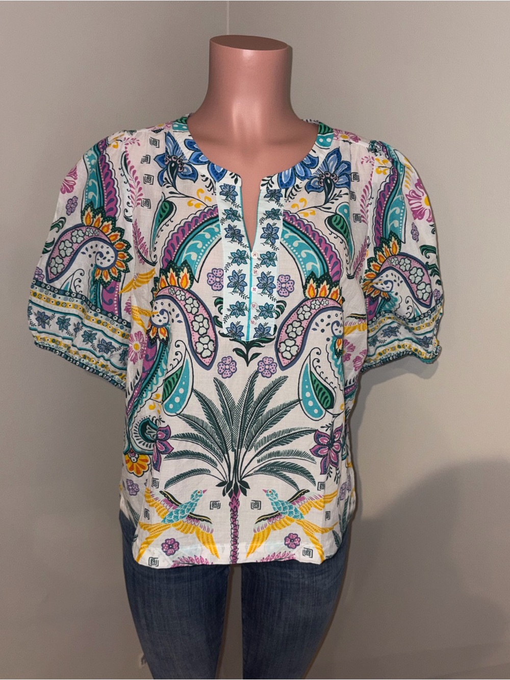 Talbots BIRDS & PALMS POPOVER Blouse. XL(p)